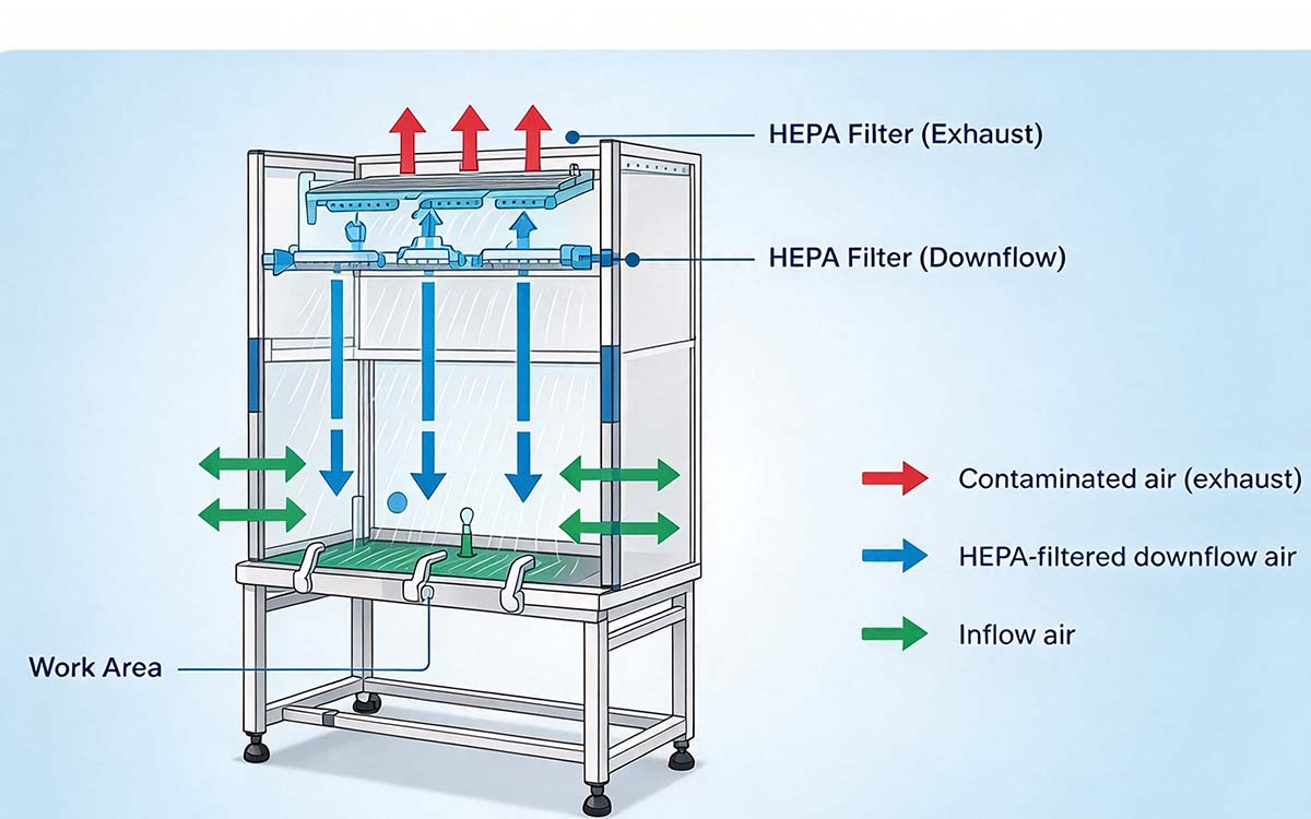 Class II Biological Safety Cabinet Airflow and Filtration Diagram